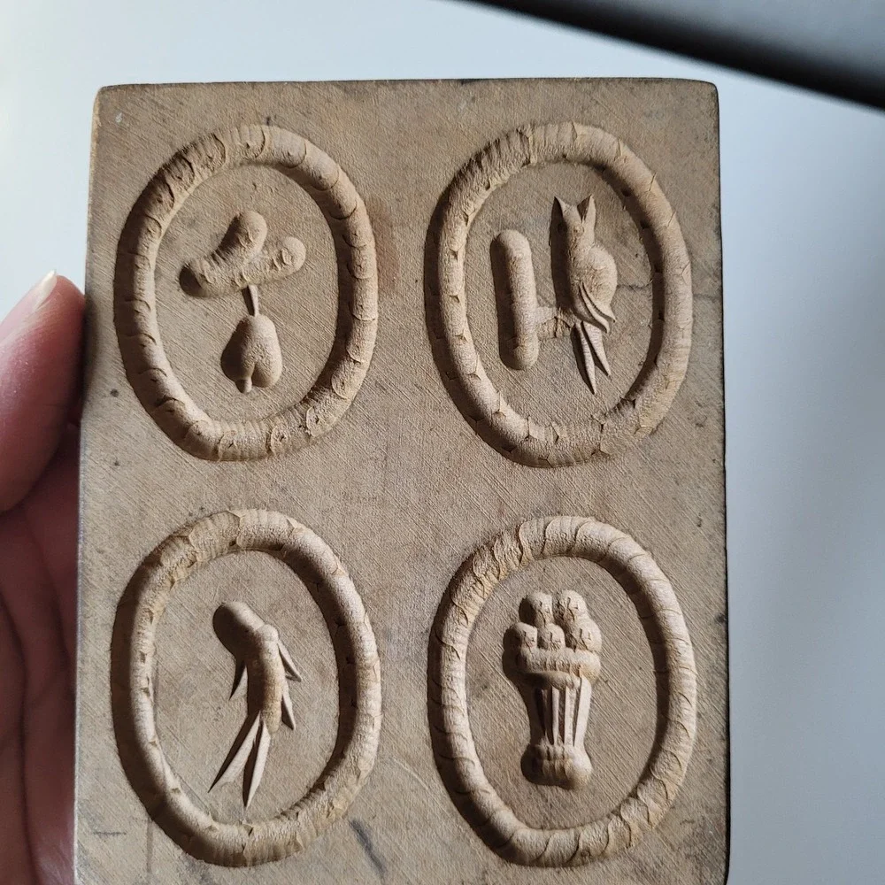Antique Wooden Springerle Cookie Molds Set of 4 Hand Carved Owl, Rabbit, Hearts